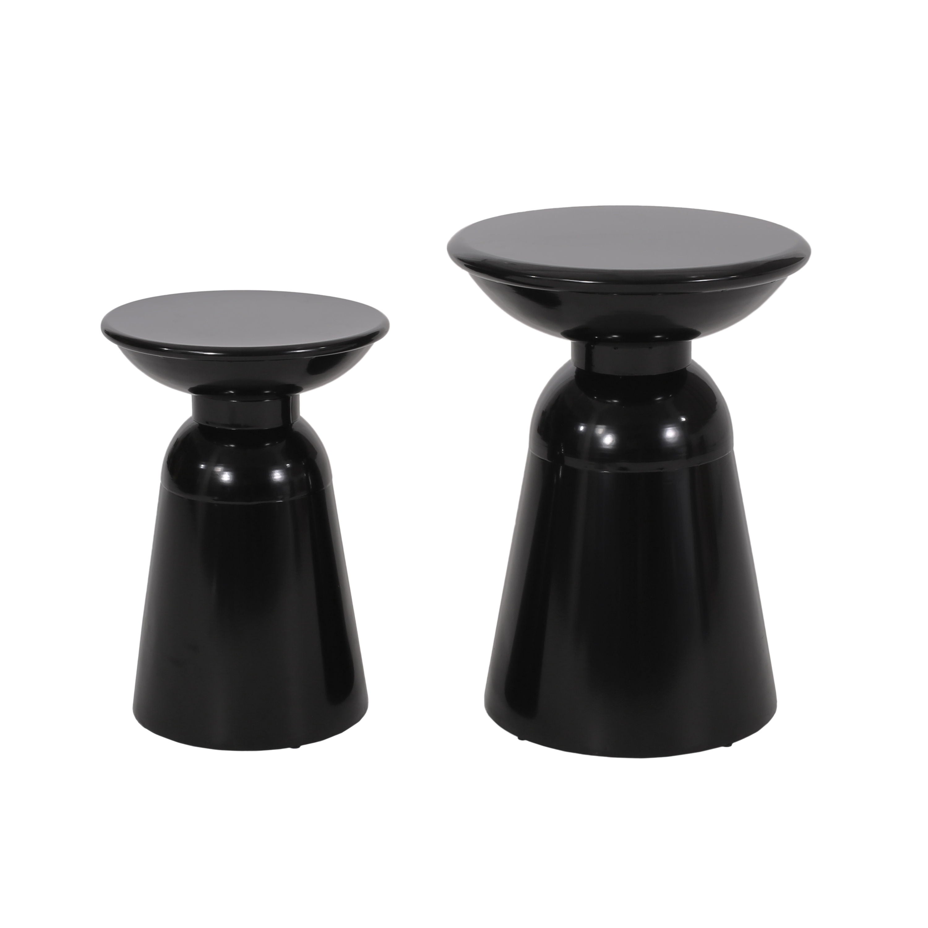Serenita - Outdoor Iron Side Tables With Flared Design, (Set of 2) - Black