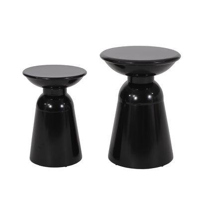 Serenita - Outdoor Iron Side Tables With Flared Design, (Set of 2) - Black