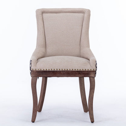 Ultra Side Dining Chair, Thickened Fabric Chairs With Neutrally Toned Solid Wood Legs, Bronze Nail Head, (Set of 2) - Beige / Patterned