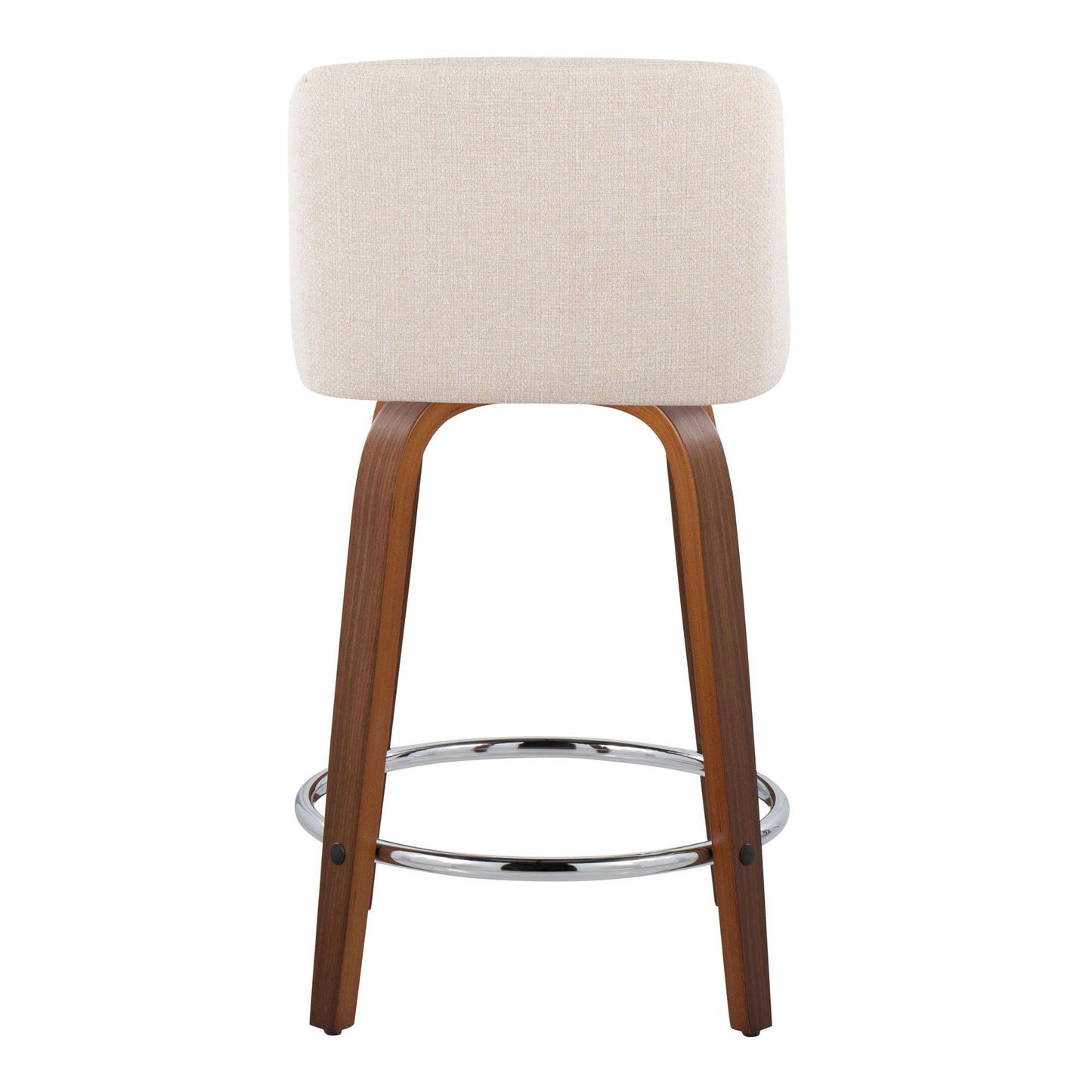 Toriano - Mid-Century Modern Fixed Height Counter Stool & Swivel With Round Footrest (Set of 2) - Walnut / Cream