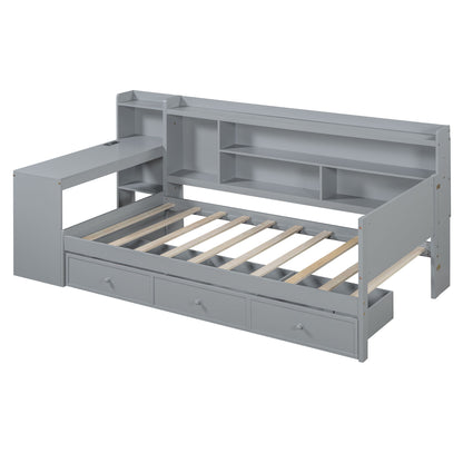 Twin Size Daybed With 3 Drawers USB Ports And Desk - Gray