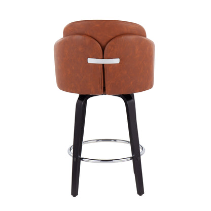 Dahlia - Contemporary Counter Stool With Round Footrest (Set of 2) - Black / Camel