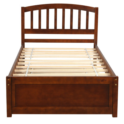 Twin Size Platform Bed Frame With Trundle - Walnut