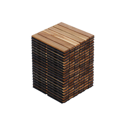 10 Piece Interlocking Deck Tiles Striped Pattern, Square Acacia Hardwood Outdoor Flooring For Patio, Bancony, Pool Side - Yellow