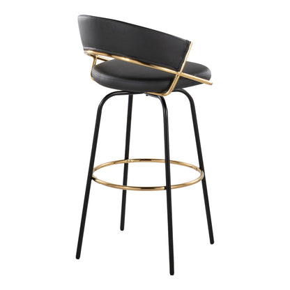 Jie - Fixed Height Contemporary Barstool With Swivel With Round Footrest (Set of 2) - Gold / Black / Gold
