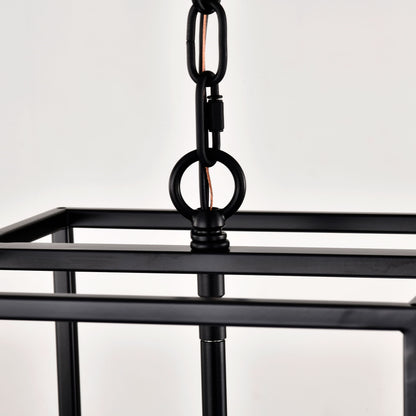 4 Light Metal Lantern Tiered Pendant Hanging Light Fixtures, Industrial Farmhouse Adjustable Height Chandeliers For Dining Room Hallway Foyer Entryway (E12 Bulbs Not Included) - Matte Black