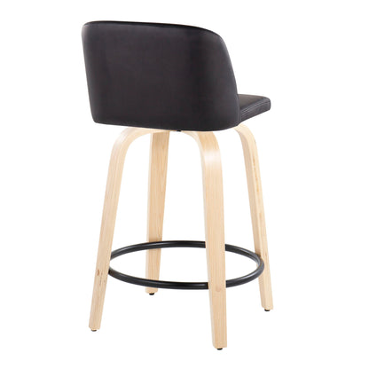 Toriano - Contemporary Fixed Height Counter Stool & Swivel With Round Footrest (Set of 2) - Natural / Black