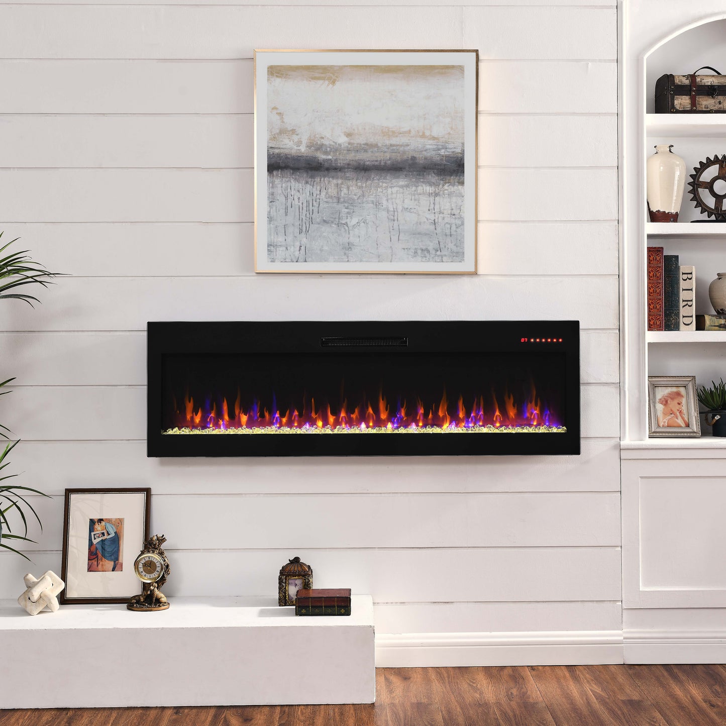 60" Electric Fireplace, Recessed And Wall Mounted Fireplace - Antique Black
