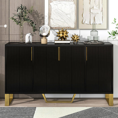 Modern Sideboard With Four Doors, Metal Handles & Legs And Adjustable Shelves Kitchen Cabinet - Black