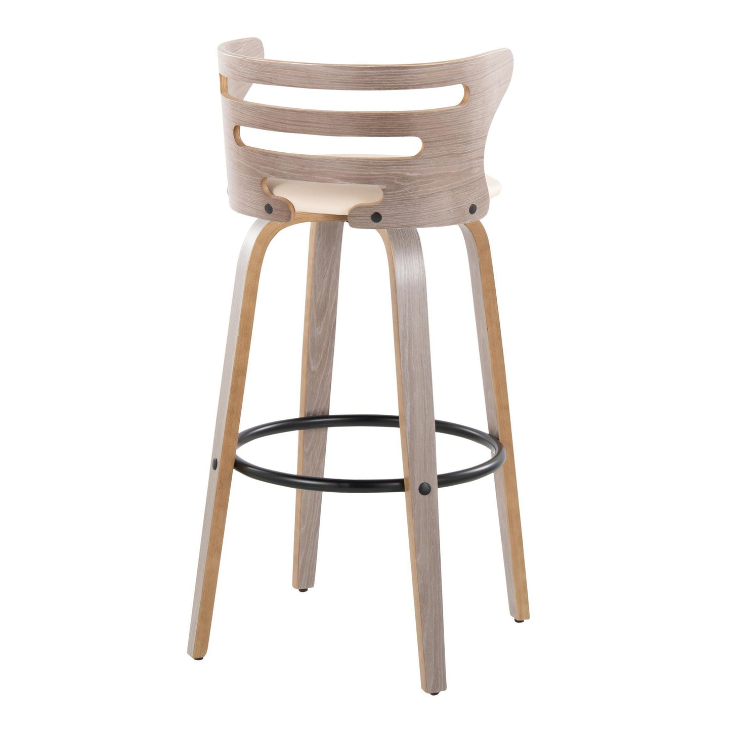 Cosini - Mid-Century Modern Fixed Height Barstool & Swivel And Round Footrest (Set of 2) - Light Gray / Cream