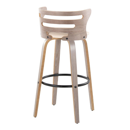 Cosini - Mid-Century Modern Fixed Height Barstool & Swivel And Round Footrest (Set of 2) - Light Gray / Cream