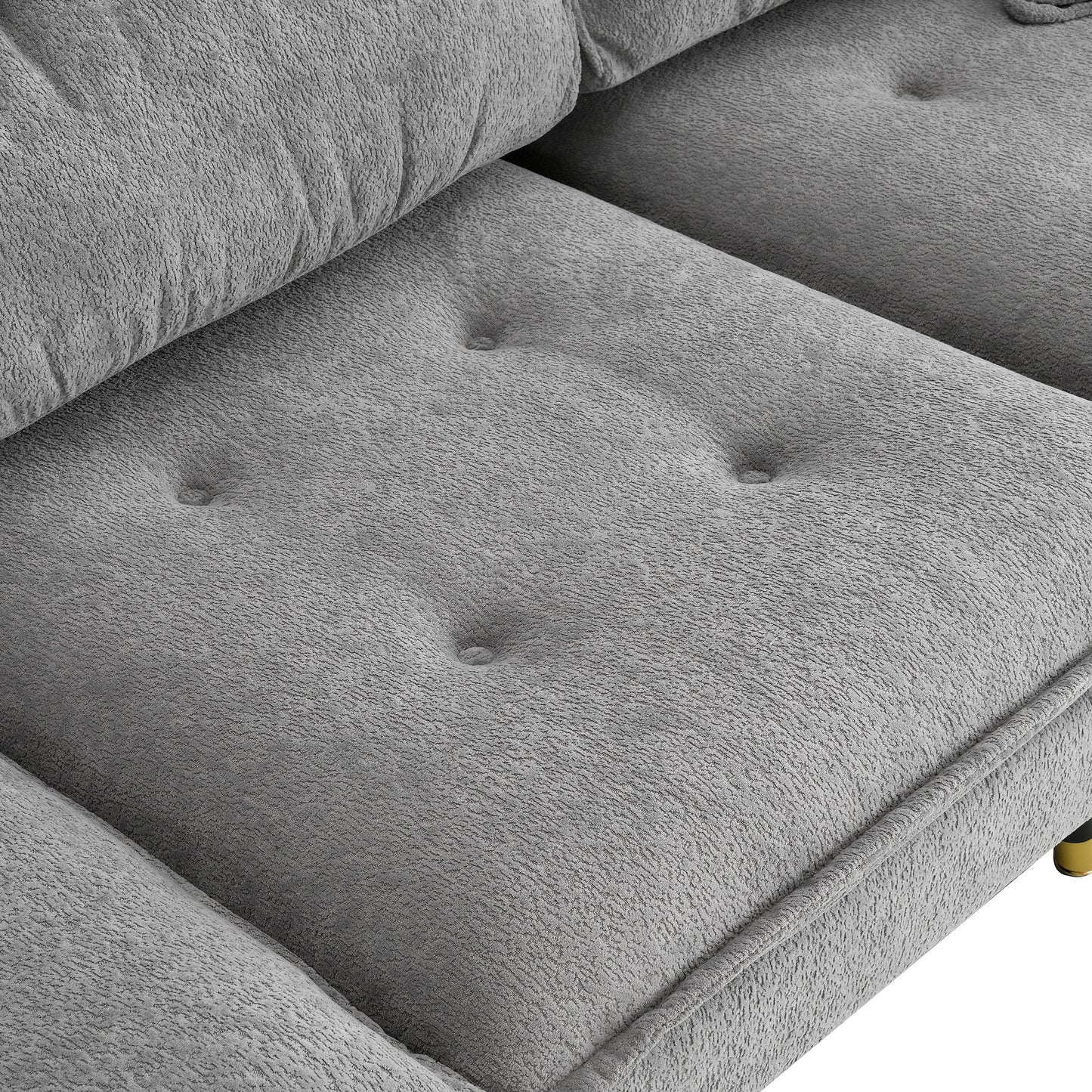L Shaped Convertible Sectional Sofa 4 Seat Tufted Couch Set With Two Tone Adjust Legs Cloud Movable Ottoman - Gray