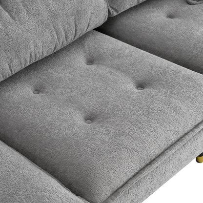 L Shaped Convertible Sectional Sofa 4 Seat Tufted Couch Set With Two Tone Adjust Legs Cloud Movable Ottoman - Gray