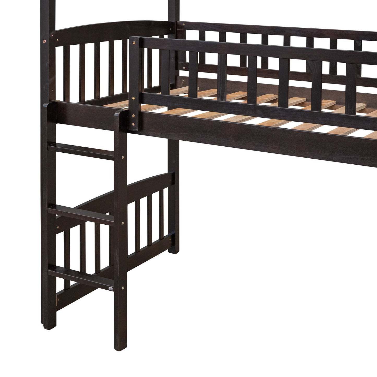 Twin House Loft Bed With Slide - Espresso