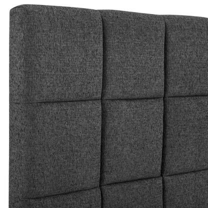 Queen Size Gray Squares Upholstered Platform Bed