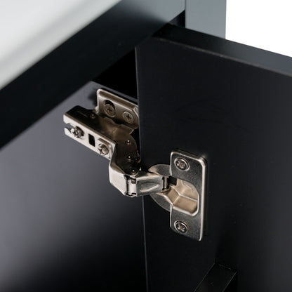 Modern Small Bathroom Vanity Cabinet With Ceramic Basin, Ample Storage, 1 Soft Close Door - Black
