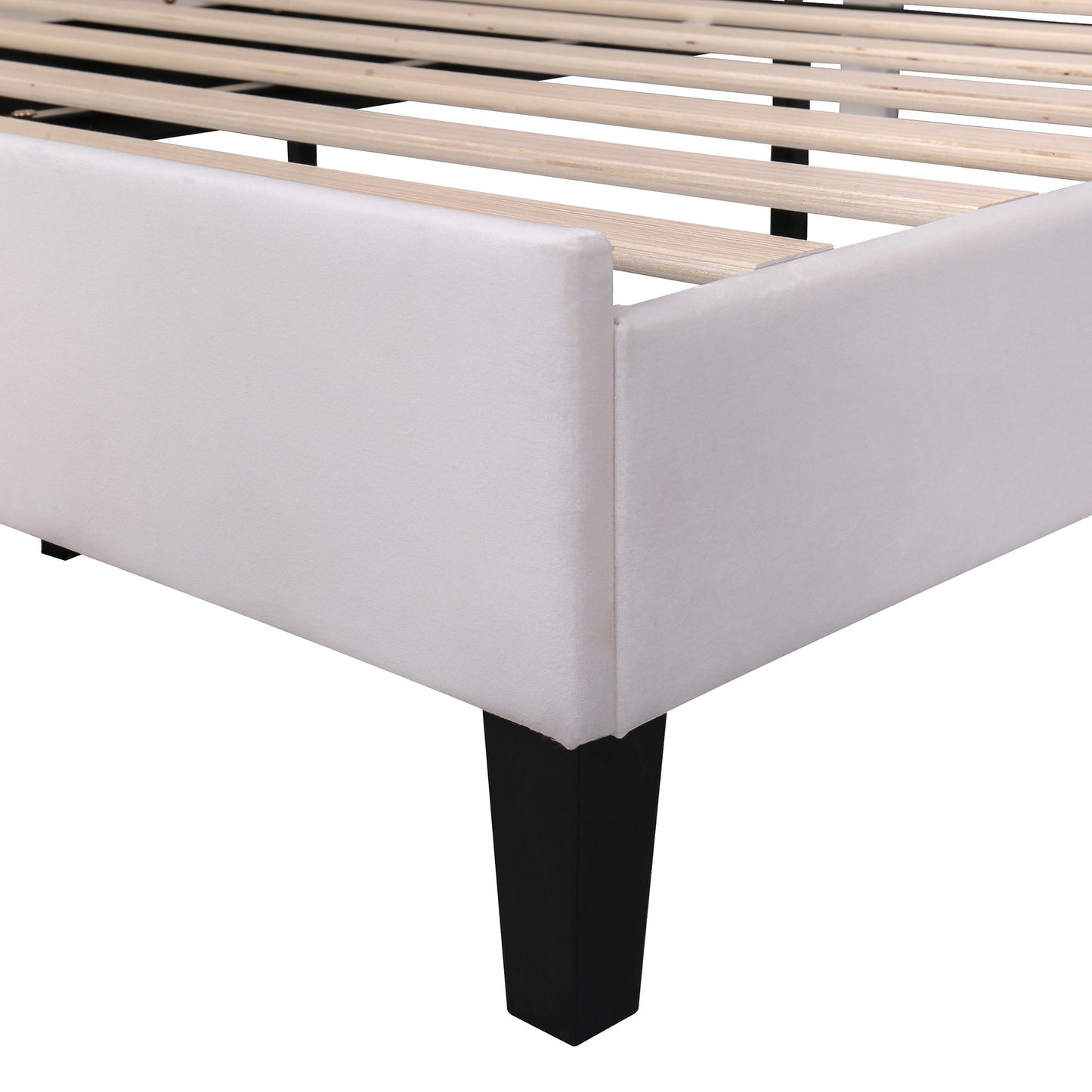 Full Size Upholstered Platform Bed With Flower Pattern Headboard - Beige