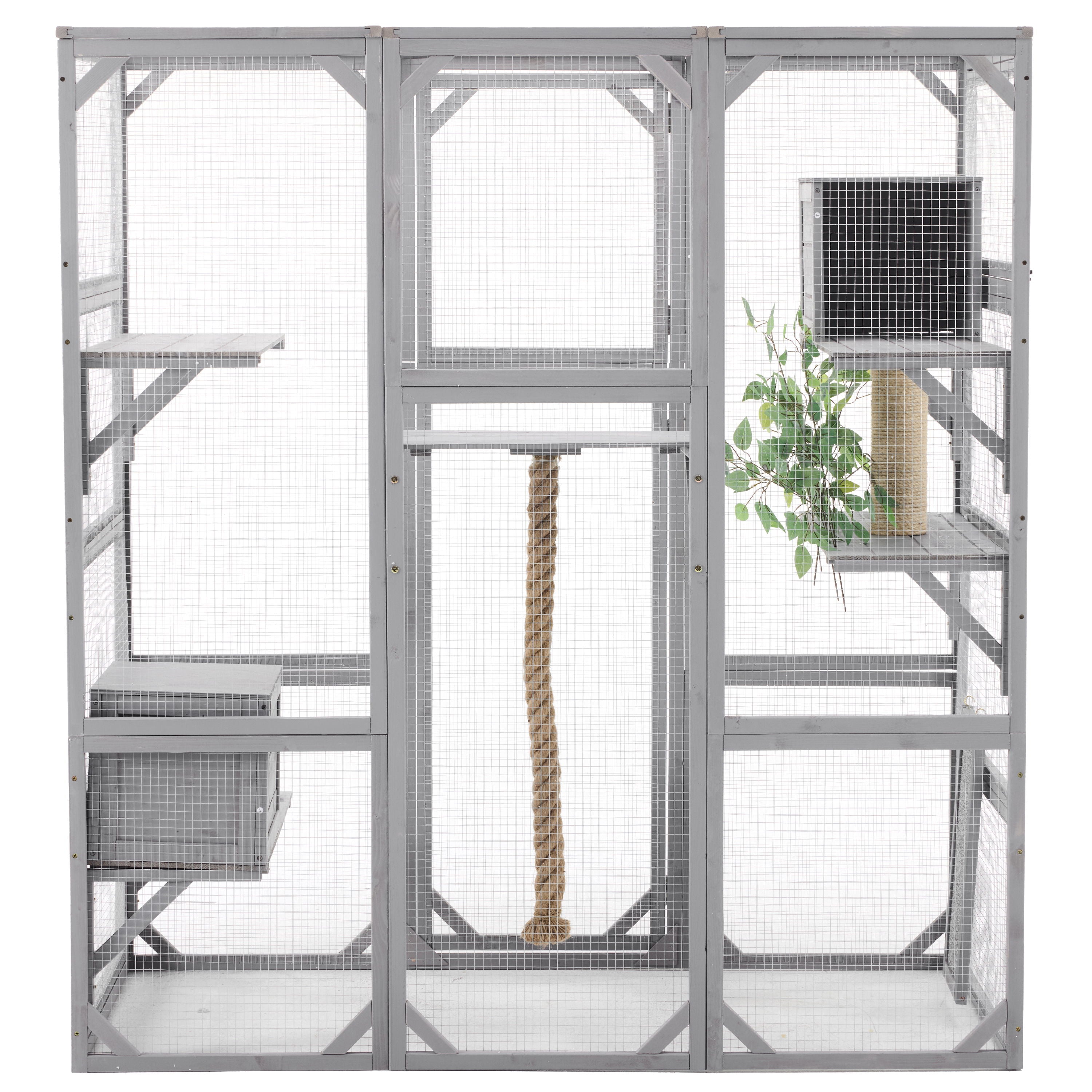 Outdoor Cat House, Diy Cat Enclosure Catio With Double Enter Doors - Light Gray