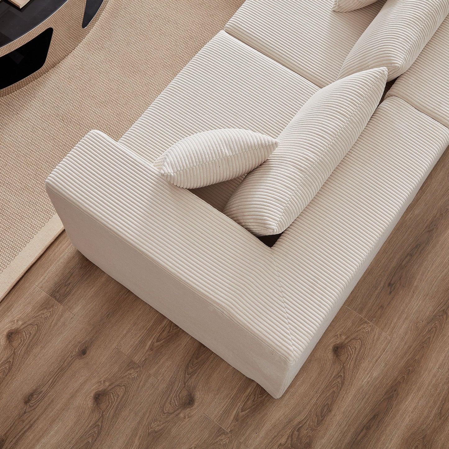 Corduroy Modular L Shaped Sectional Sofa, Luxury Floor Couch Set, 4 Piece Free Combination - Beige