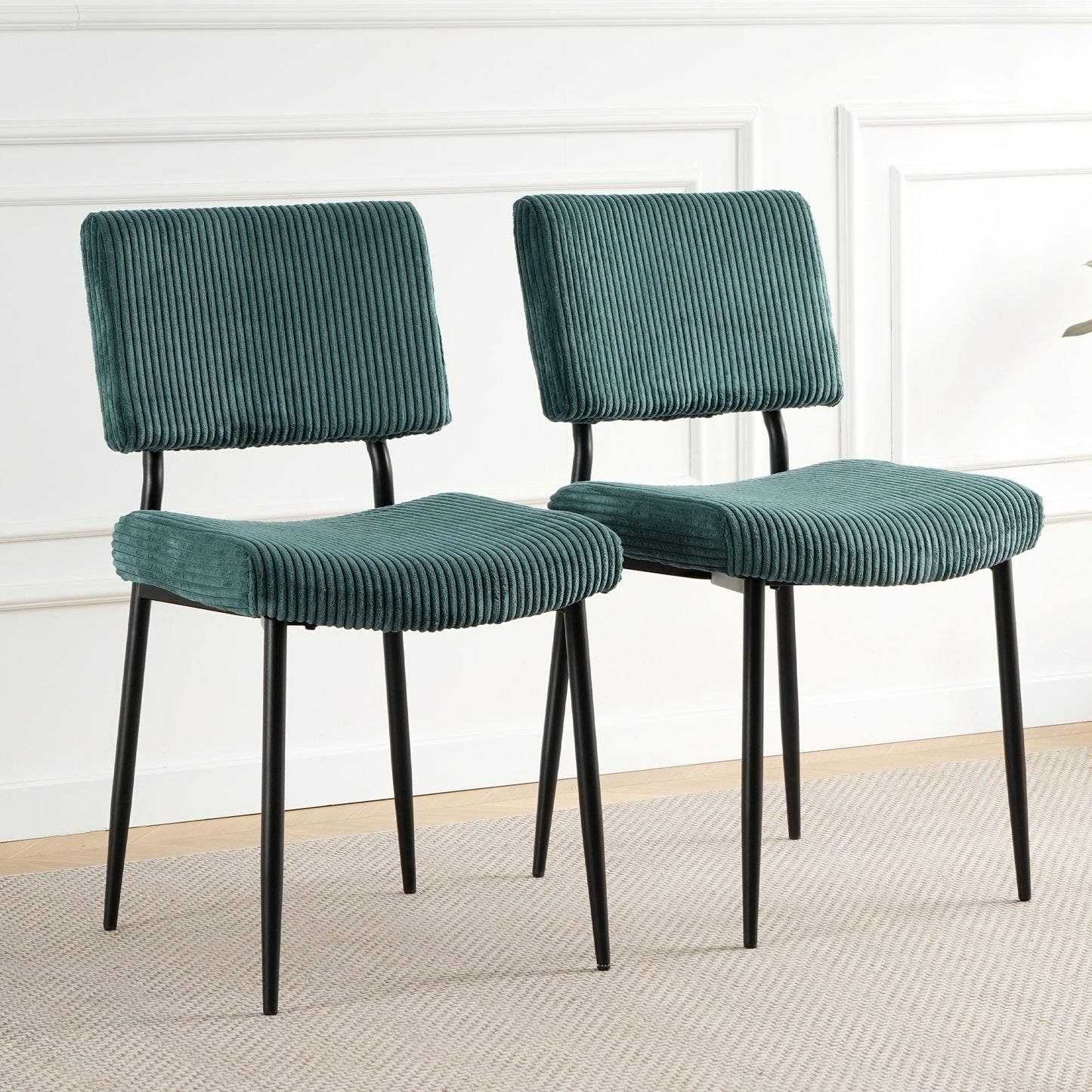 Modern Upholstered Dining Chair Set With Black Metal Legs (Set of 2) - Turquoise