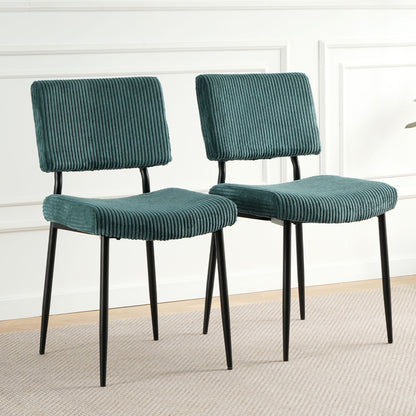 Modern Upholstered Dining Chair Set With Black Metal Legs (Set of 2) - Turquoise