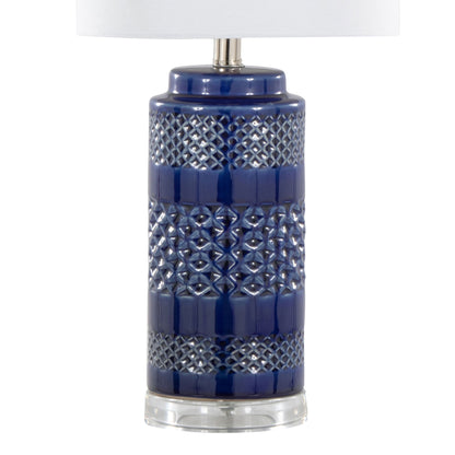 Casa - Contemporary Table Lamp (Set of 2) - Glossy Navy Crackle / Polished Nickel / White