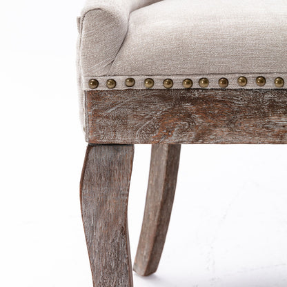 Ultra Side Dining Chair,Thickened Fabric Chairs With Neutrally Toned Solid Wood Legs, Bronze Nail Head (Set of 2) - Beige