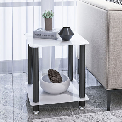 Side Table, 2 Tier Space End Table, Modern Night Stand, Sofa Table, Side Table With Storage Shelve - White / Black