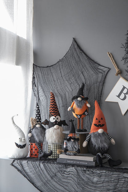 Standing Gnome With Gnome & Holding Banner, For Halloween Decor - Black / Orange / White