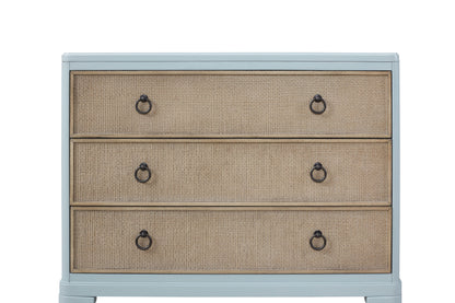 3 Drawers Hall Chest With Cane Fronts - Light Blue