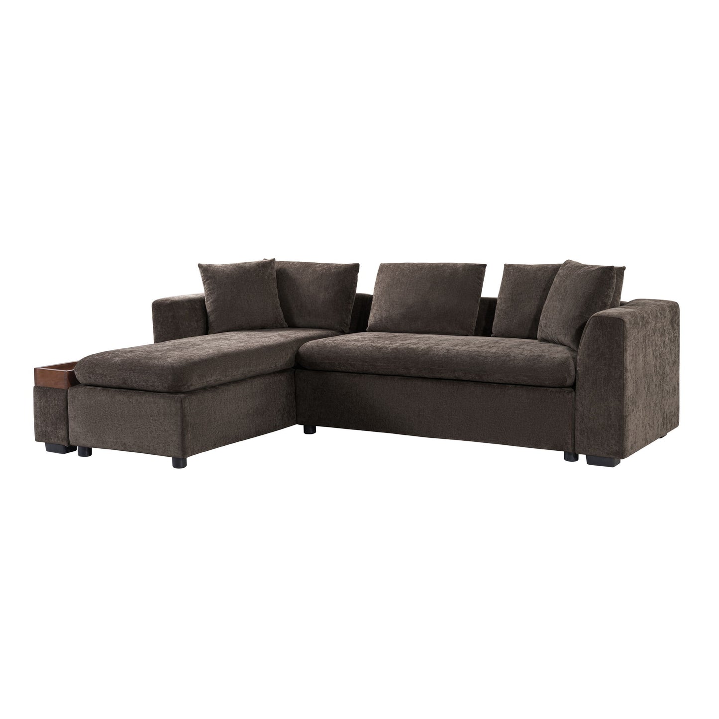 Elegant L Shaped Sectional Sofa With Chenille Upholstery And Wooden Storage Compartment - Brown