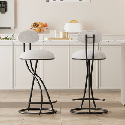 Round Print Bar Stools (Set of 2) Metal Upholstered Chairs For Kitchen Island & Dining Rooms - Black & White Print