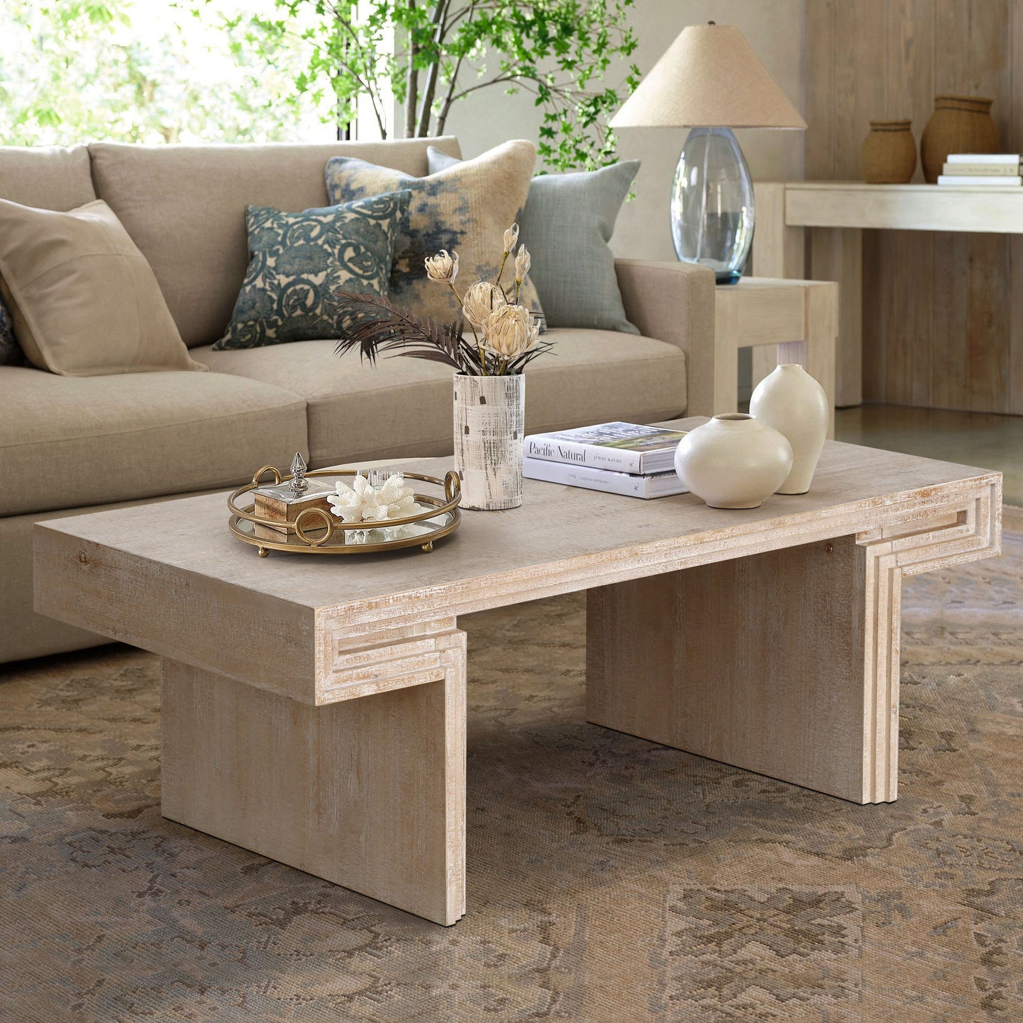 American Vintage Industrial Coffee Table, Premium Reclaimed Wood Texture, Double Tier Design - Antique Natural