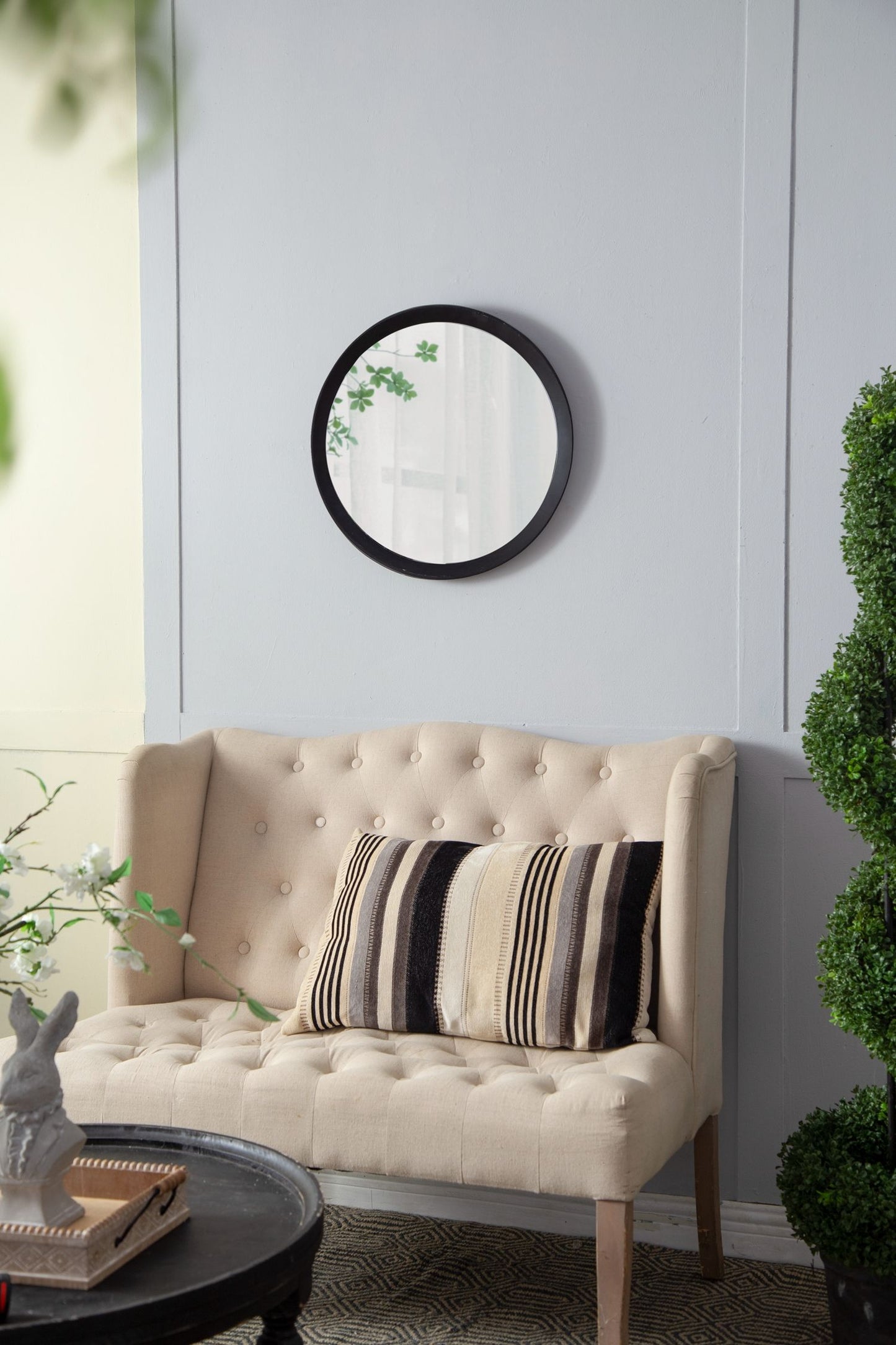 Transitional Decor Style Mango Wood Wall Mirror Wall Decor With Frame Of Solid Mango Wood For Bathroom, Entryway Console Lean Against Wall - Black