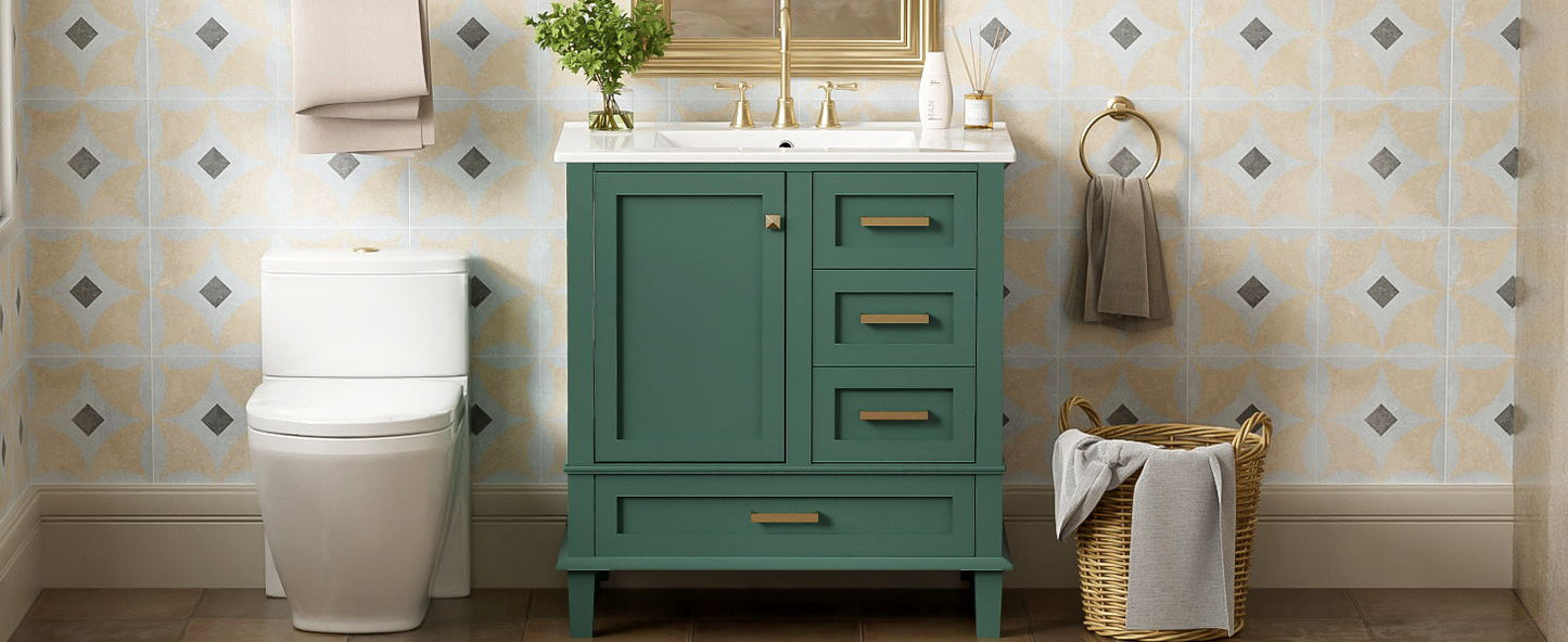 Bathroom Vanity, Modern Bathroom Cabinet With Sink Combo Set, Bathroom Storage Cabinet With A Soft Closing Door And 3 Drawers, Solid Wood Frame - Green