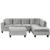 Modern Sectional Sofa With Storage Ottoman, L - Shape Couch With 2 Pillows And Cup Holders - Gray