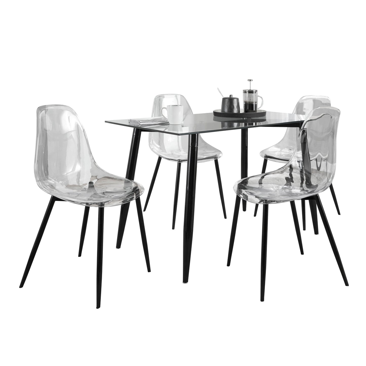 Clara - 5 Piece Contemporary Dining Set - Black / Clear