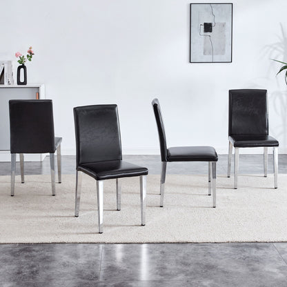(Set of 4) Backrest Chairs With Silver Metal Legs A Perfect Match For Minimalist And Modern Home Styles - Black / Silver