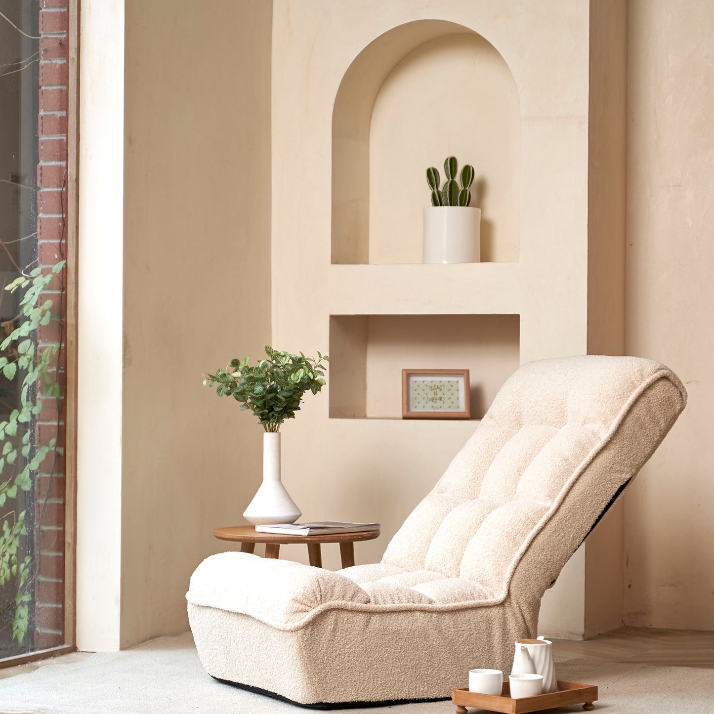 Single Sofa Reclining Japanese Chair Lazy Sofa Tatami Balcony Adjustable Chair - Ivory