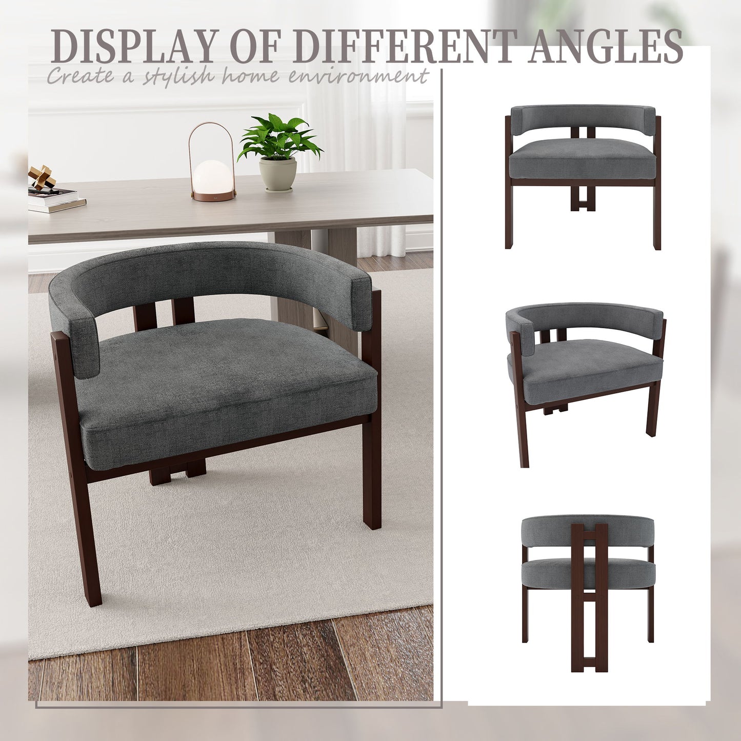 Modern Accent Chair Teddy Upholstered Armchair With Open Back 3 Legs Barrel Dining Chair Comfy Side Chair (Set of 2) - Gray