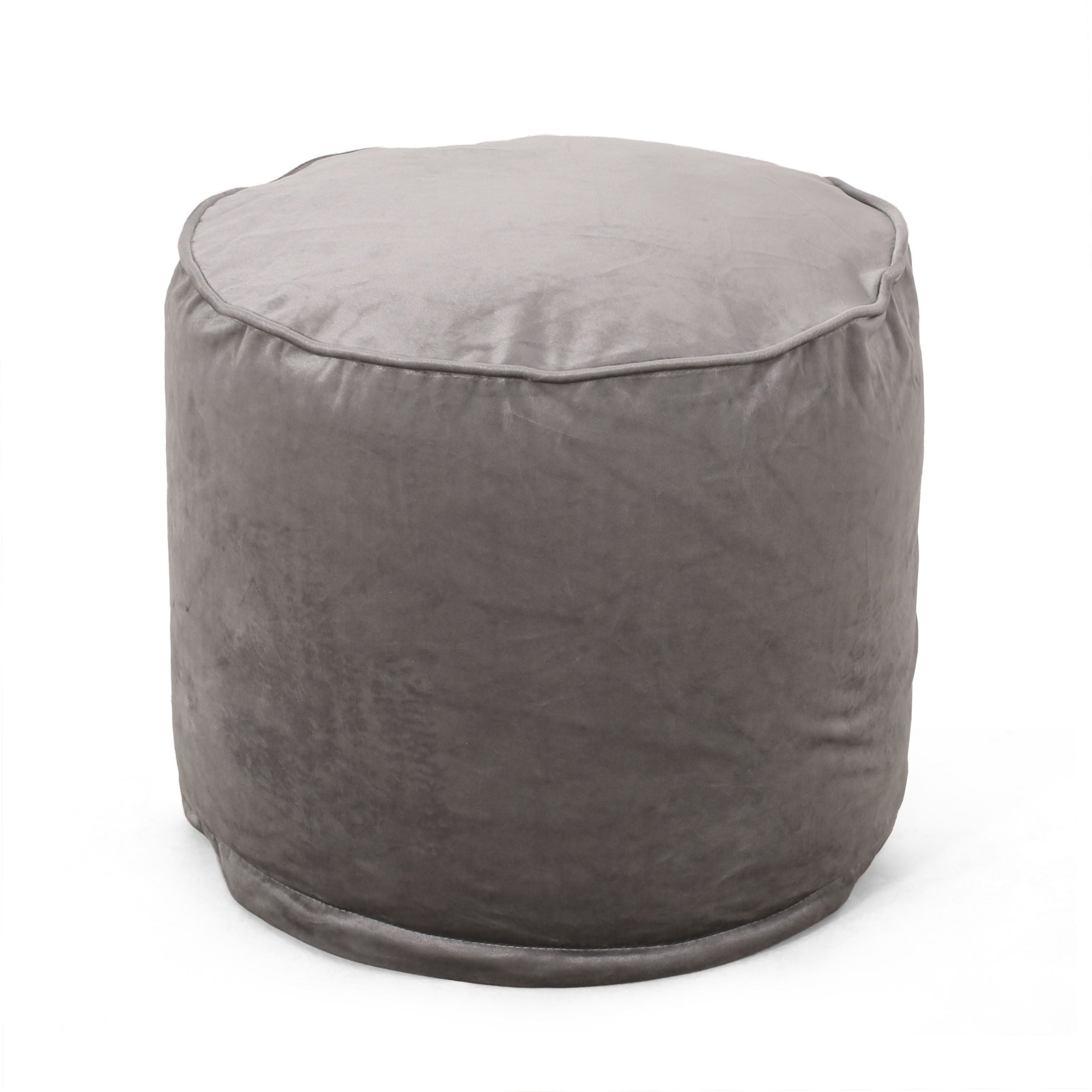 Shimon - Cylinder Pouf Ottoman And Floor Cushion - Pewter Gray