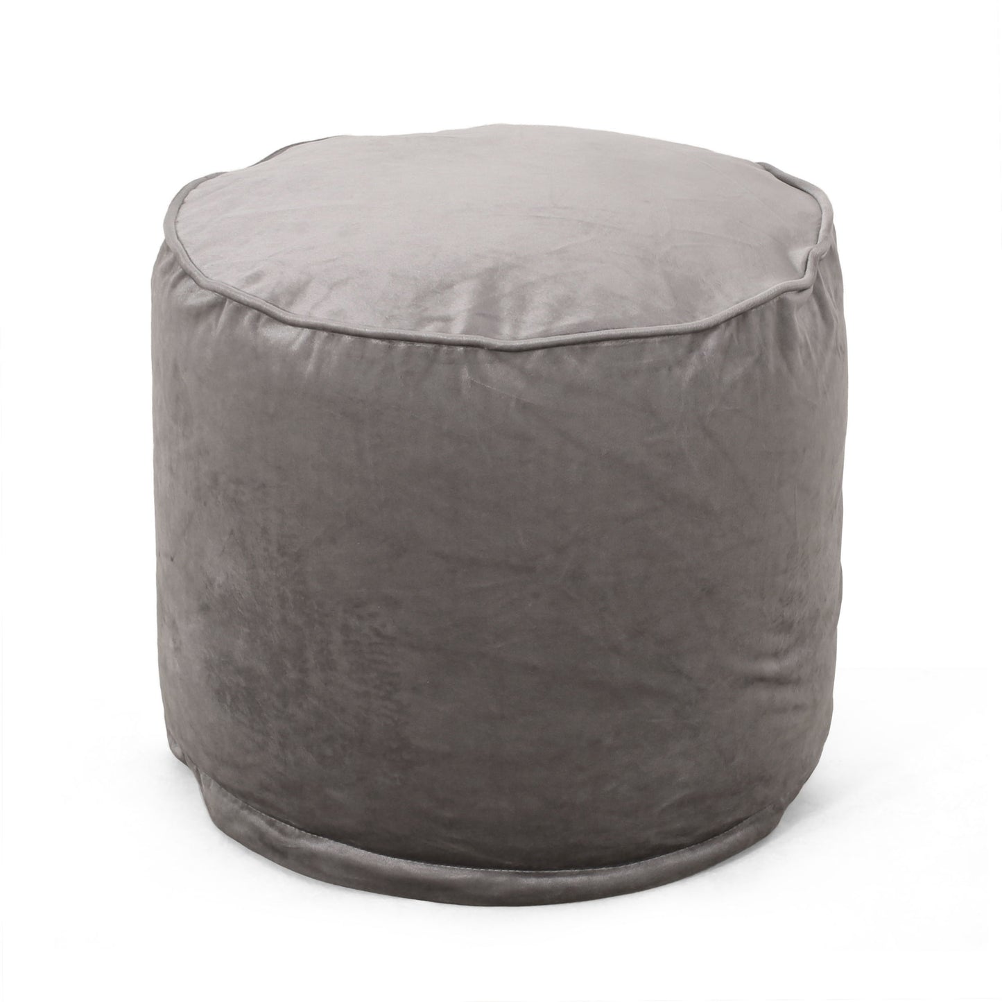 Shimon - Cylinder Pouf Ottoman And Floor Cushion - Pewter Gray