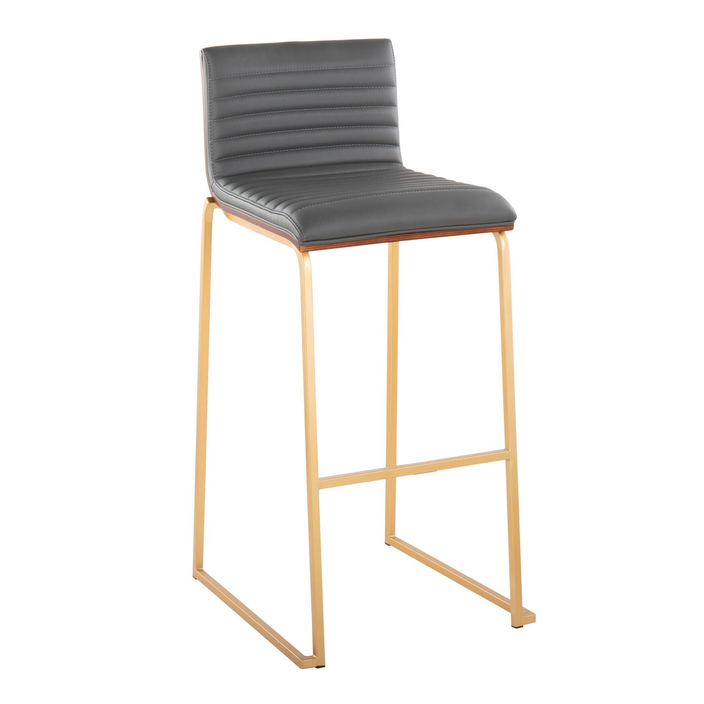 Mason Mara - Contemporary Fixed Height Barstool (Set of 2) - Gold / Walnut / Gray