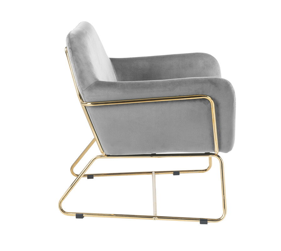 Keira - Velvet Accent Chair With Metal Base - Gray