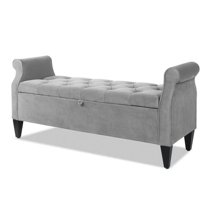 Jacqueline - Tufted Roll Arm Storage Bench - Opal Gray