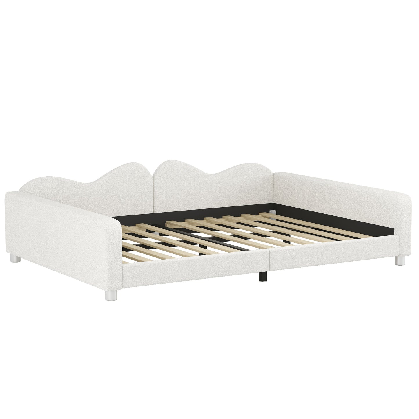 Full Size Upholstered Daybed, Sherpa Fabric Sofabed With Cloud-Shaped Backrest, No Box - Spring Needed - White