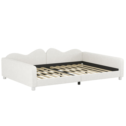 Full Size Upholstered Daybed, Sherpa Fabric Sofabed With Cloud-Shaped Backrest, No Box - Spring Needed - White