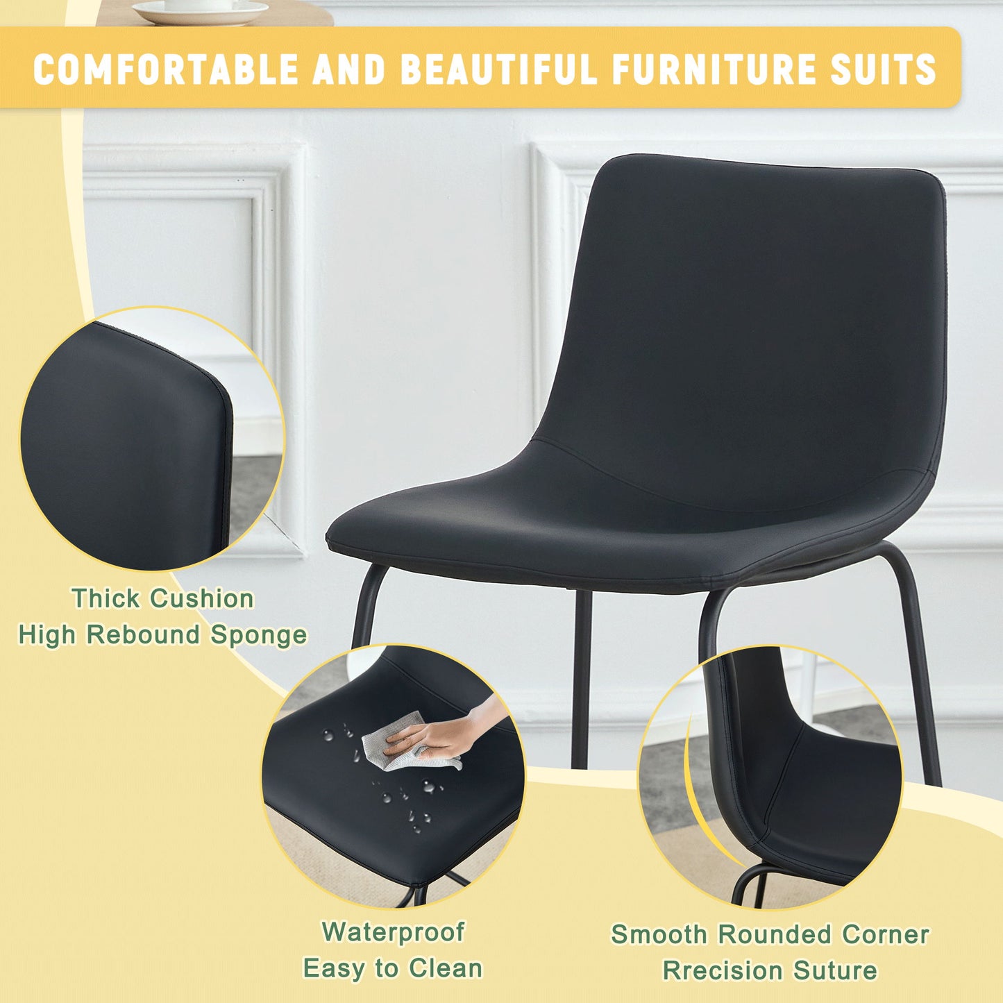 (Set of 2) Modern Minimalist Style Material Bar Stools, Suitable For Kitchen, Bar And Modern Home Design - Black