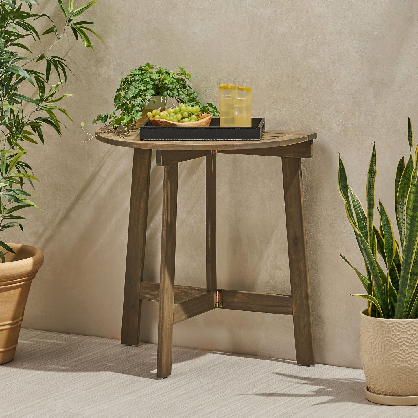 Outdoor Half Round Folding Bistro Table - Gray Finish