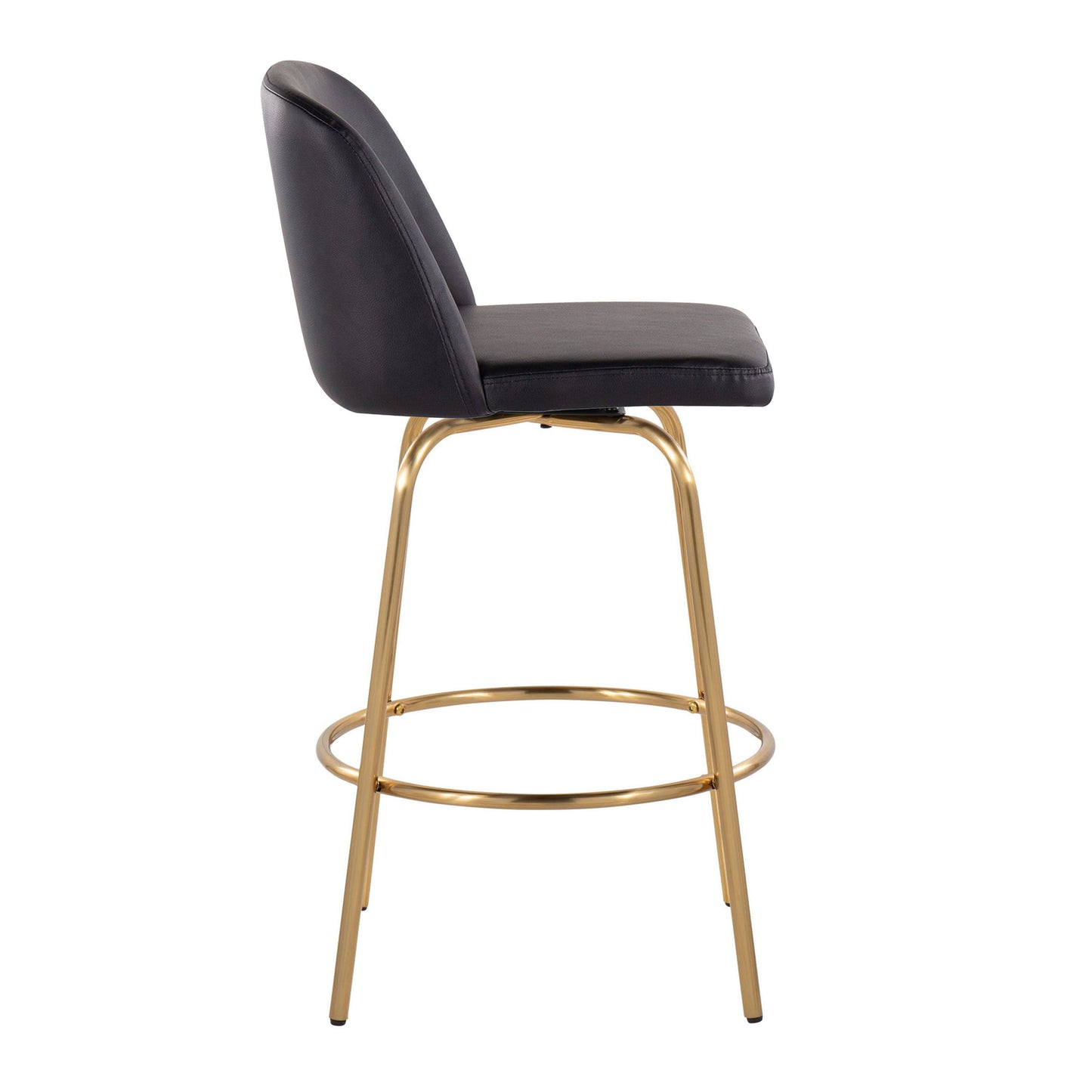 Toriano - Contemporary Fixed Height Counter Stool With Swivel With Round Footrest (Set of 2) - Black / Gold